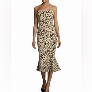 Cinq a Sept Leopard Print Strapless Mermaid Dress